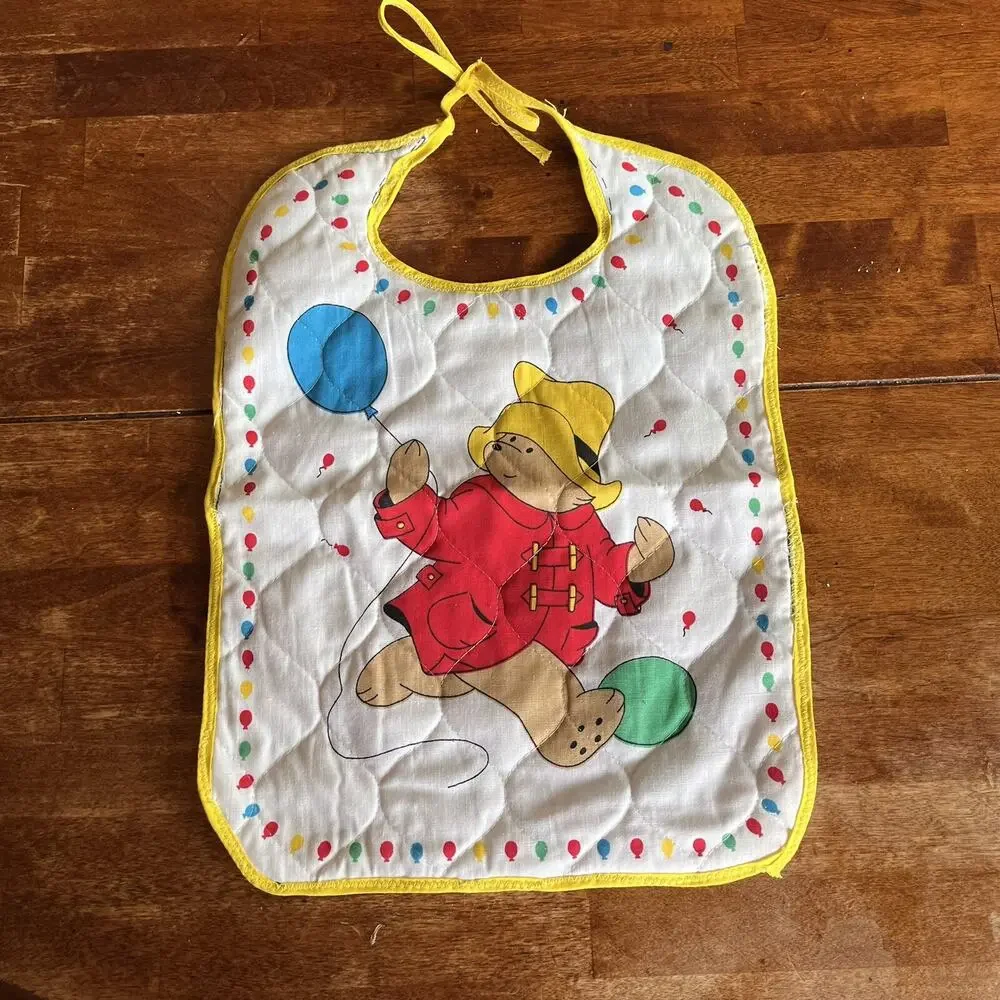 Paddington Bear Baby Bibs Quilted Tie Closure Lot Handmade 2 Unfinished Neckline